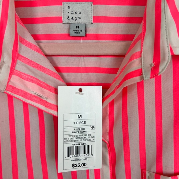 NWT a new day Women Neon Stripe Cotton Blend Button Down Shirt Sz M Work - Picture 2 of 11